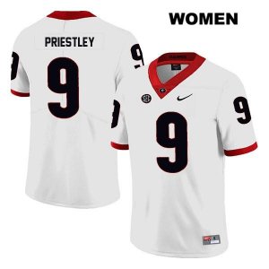 Women's Georgia Bulldogs NCAA #9 Nathan Priestley Nike Stitched White Legend Authentic College Football Jersey CLQ6254ZX